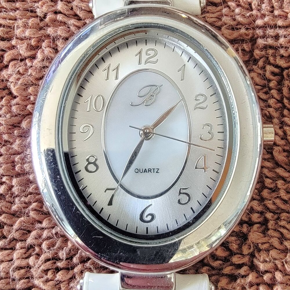 BRIGHTON BTV065 WATCH SILVER LEATHER FAUX CROC STYLE WHITE BAND TESTED/WORKING